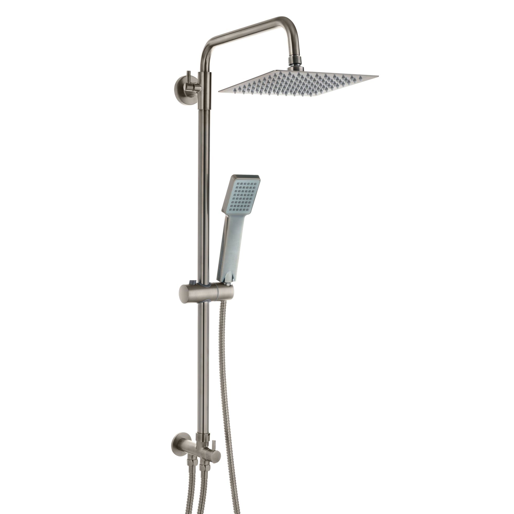 Square dual shower riser rail kit for exposed installation - gunmetal grey